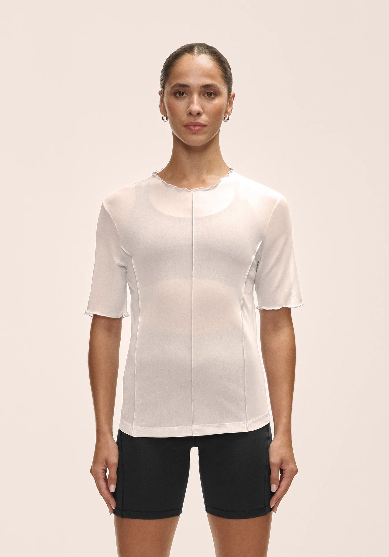 Seam Detail Mesh Tee White
