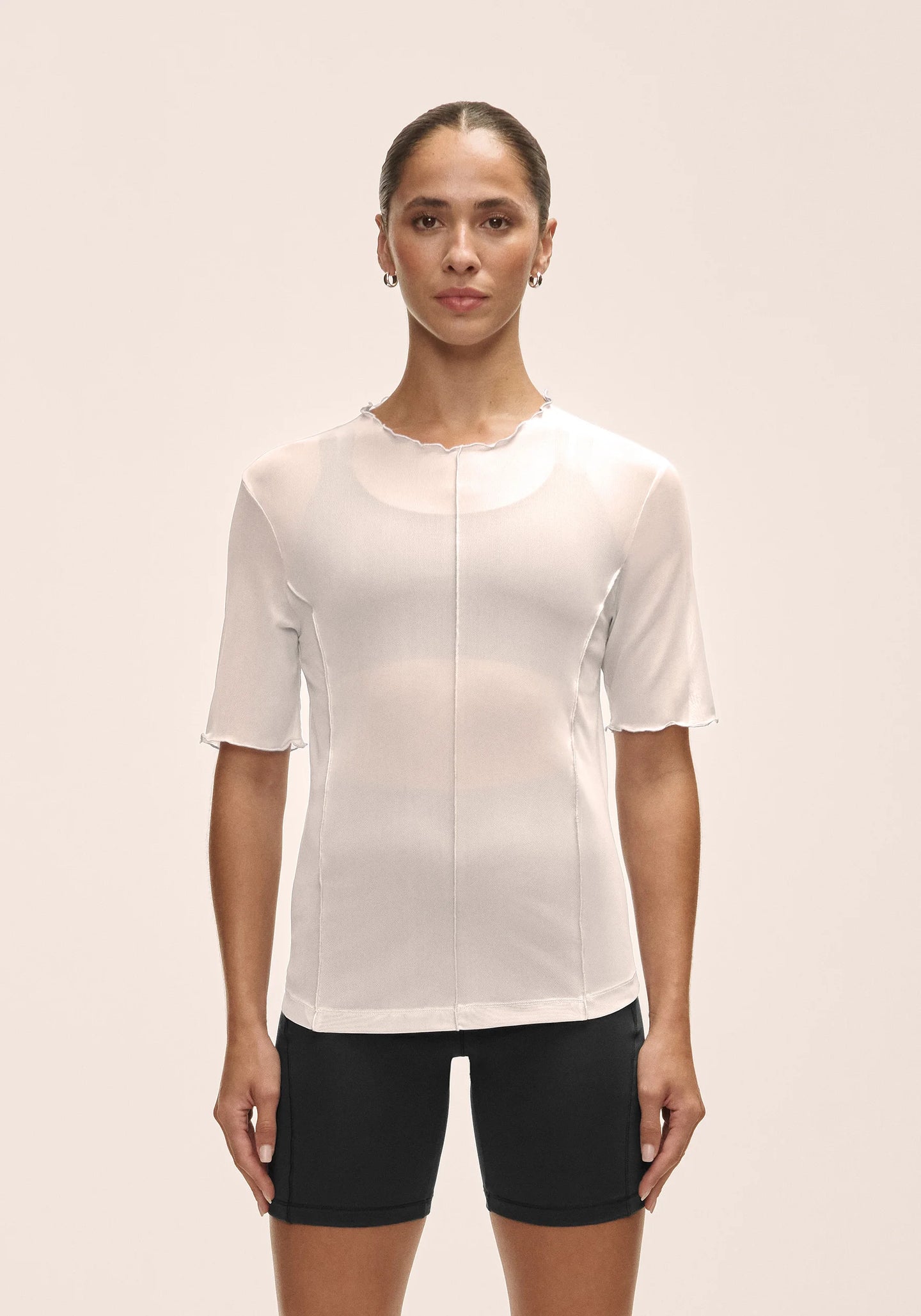 Seam Detail Mesh Tee White