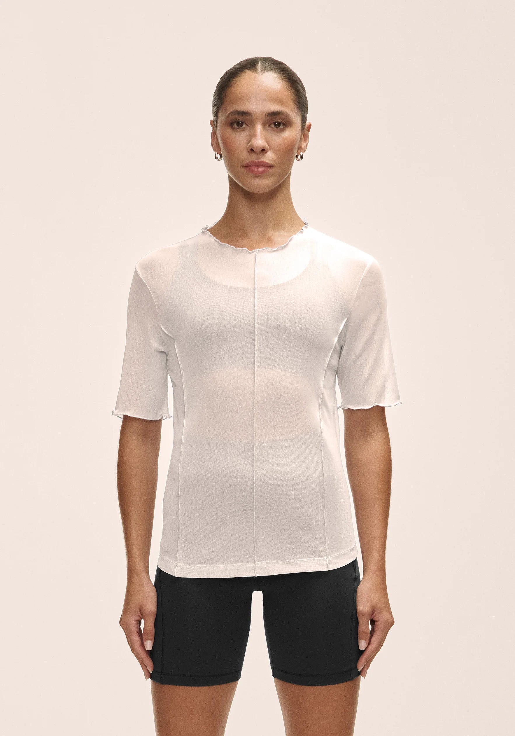 Seam Detail Mesh Tee White
