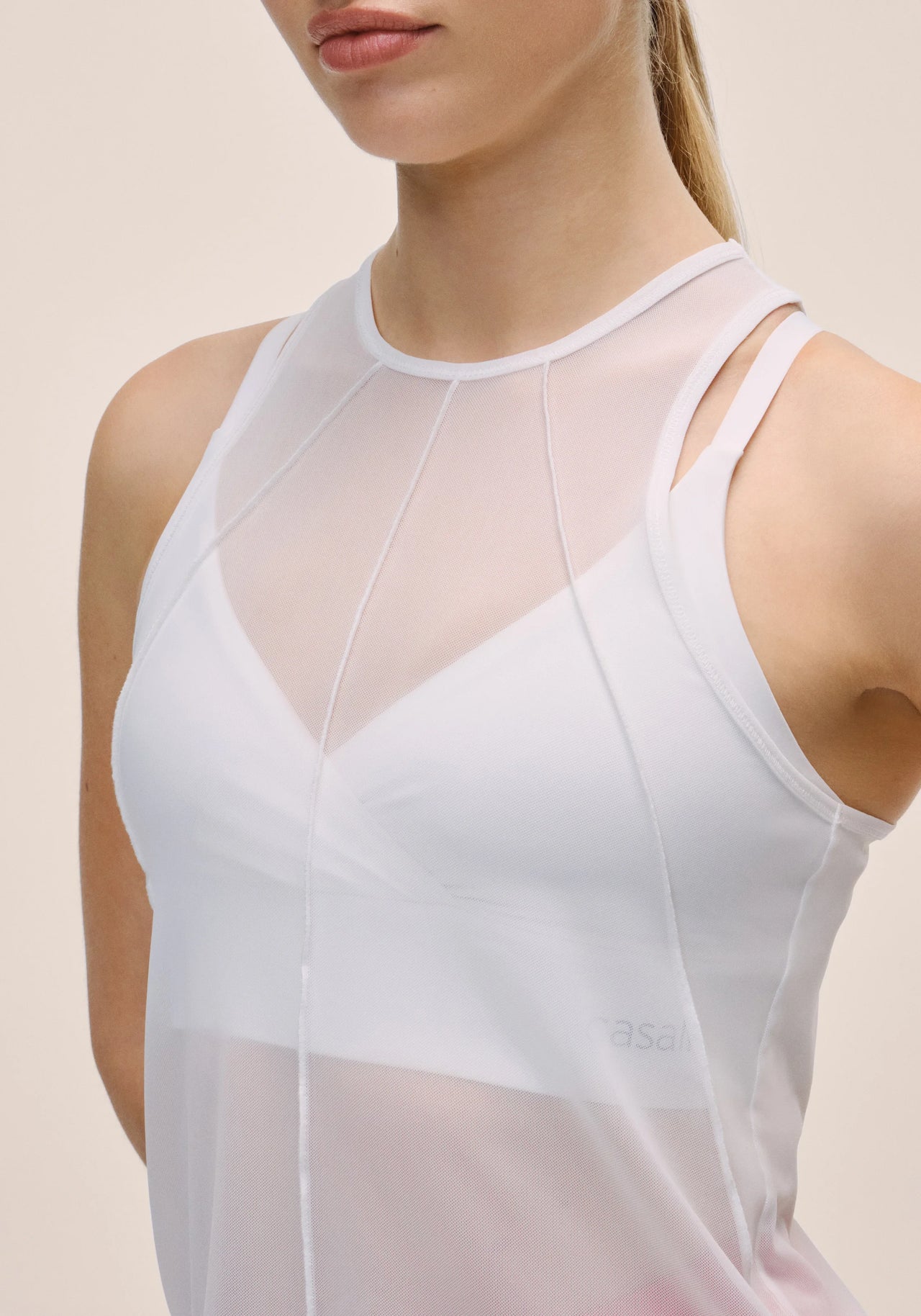 Seam Detail Mesh Tank - White
