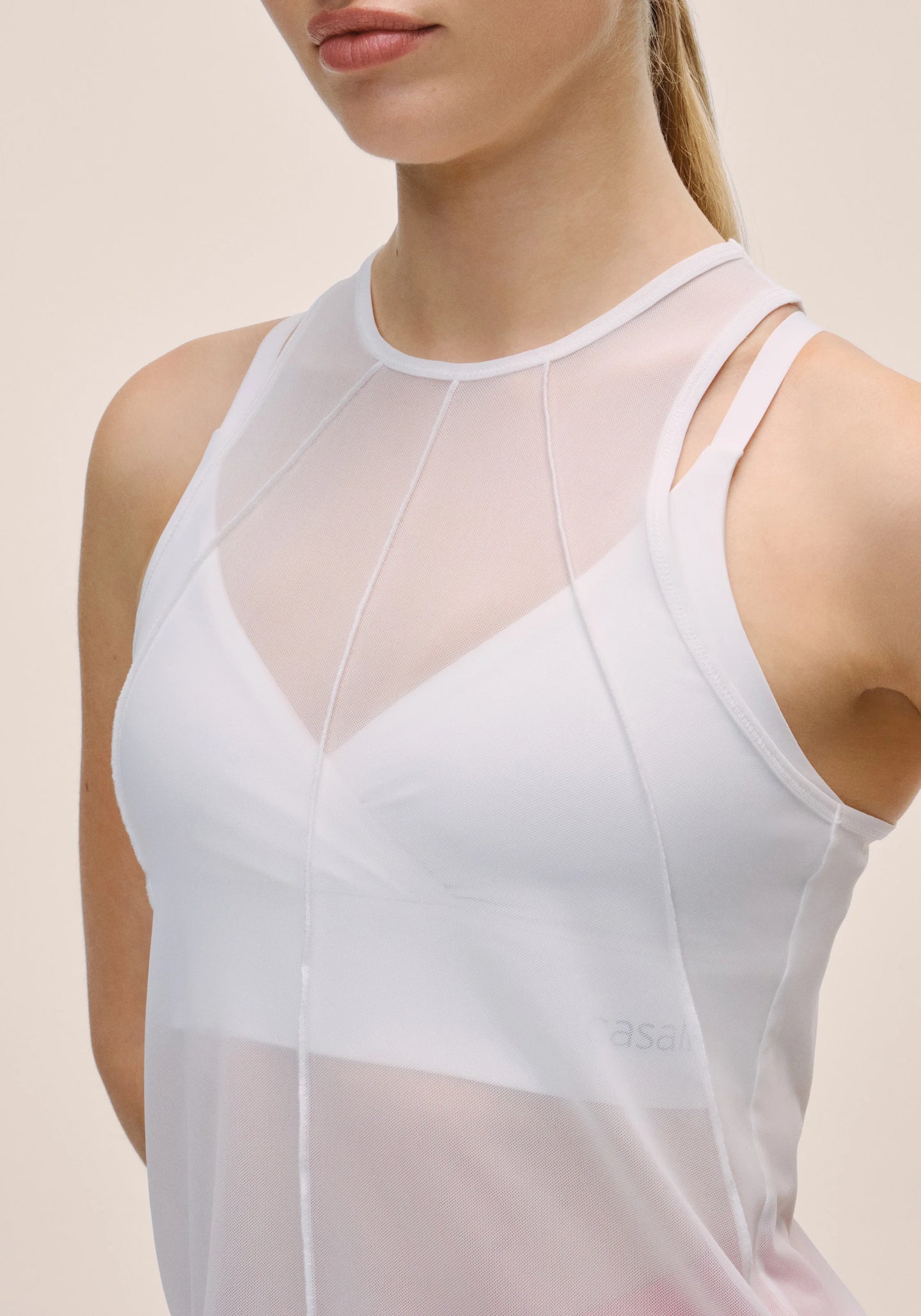 Seam Detail Mesh Tank - White