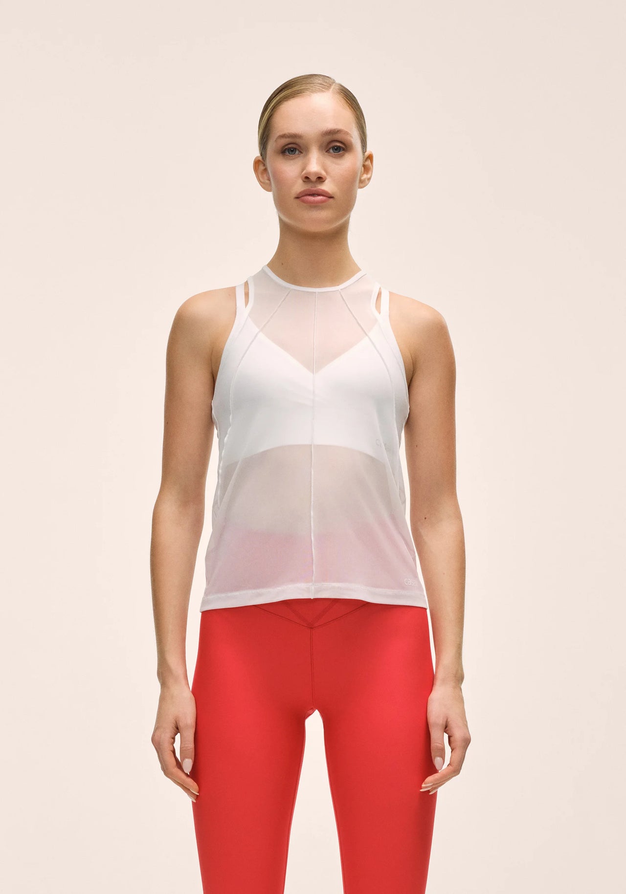 Seam Detail Mesh Tank - White