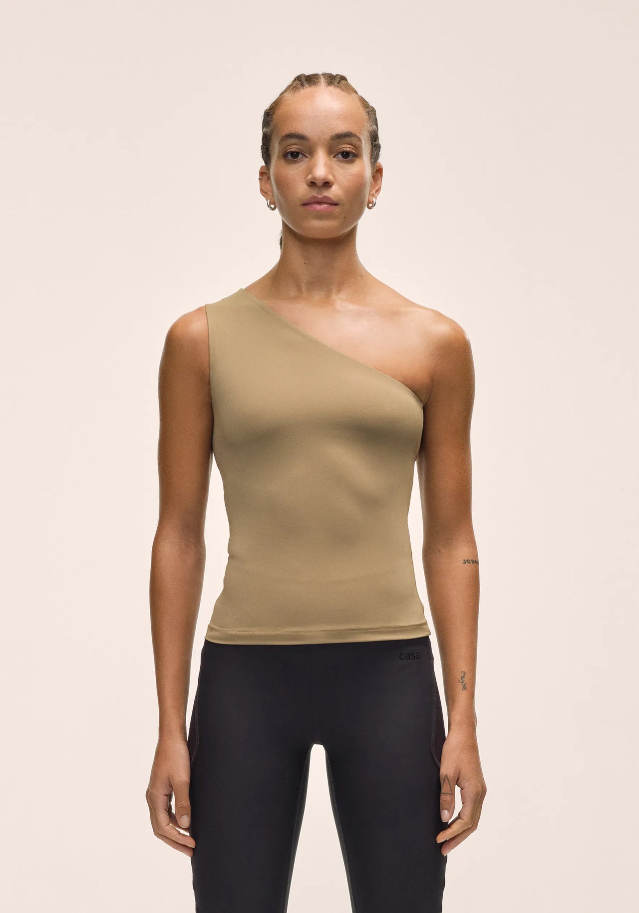 One Shoulder Bra Tank - Light Khaki