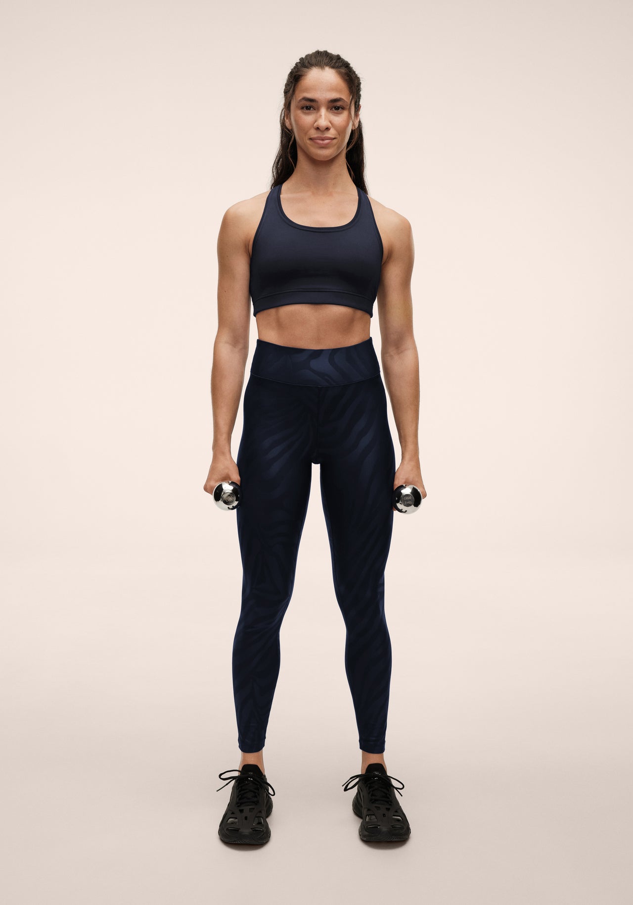 Heat Printed High Waist Tights - Zebra Navy
