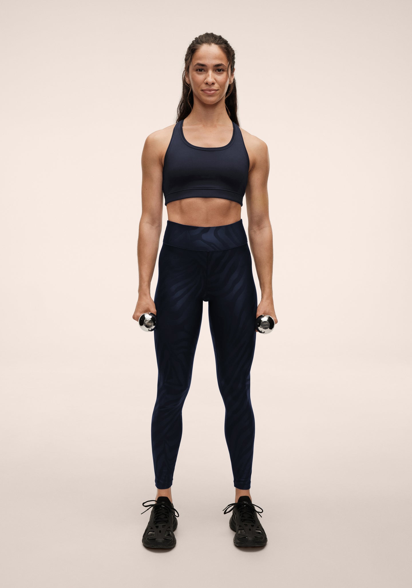 Heat Printed High Waist Tights - Zebra Navy
