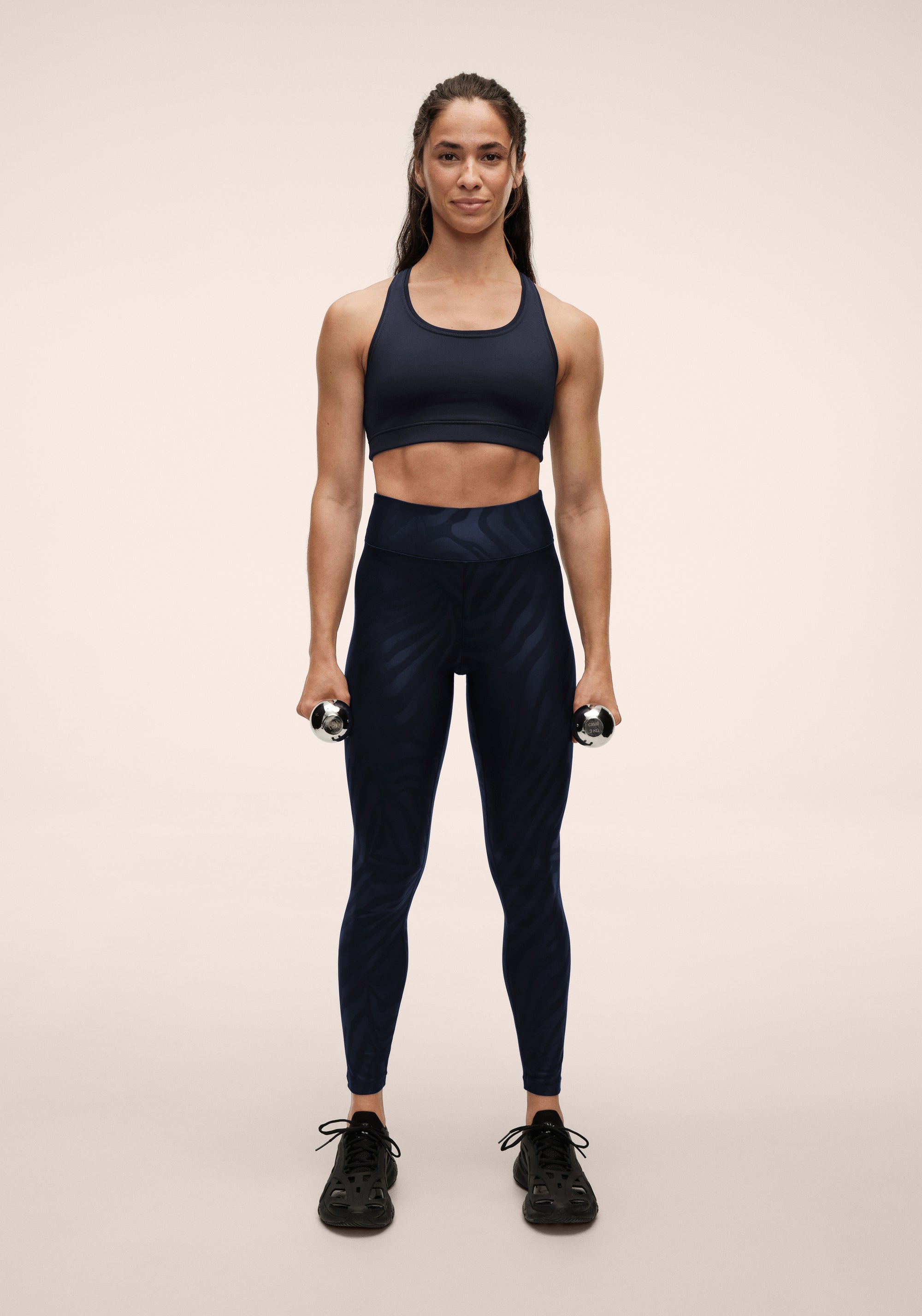 Heat Printed High Waist Tights - Zebra Navy