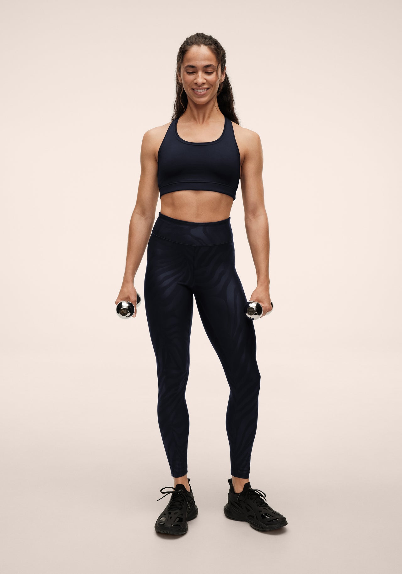 Heat Printed High Waist Tights - Zebra Navy
