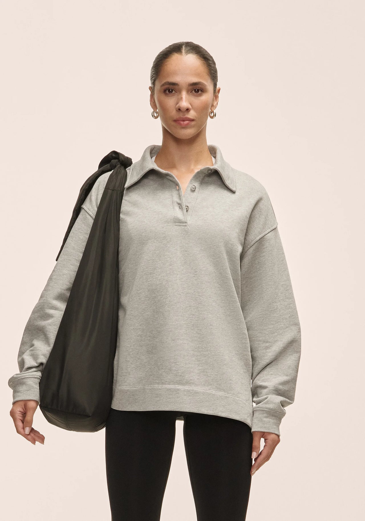 Polo Collar Terry Sweater Grey Melange