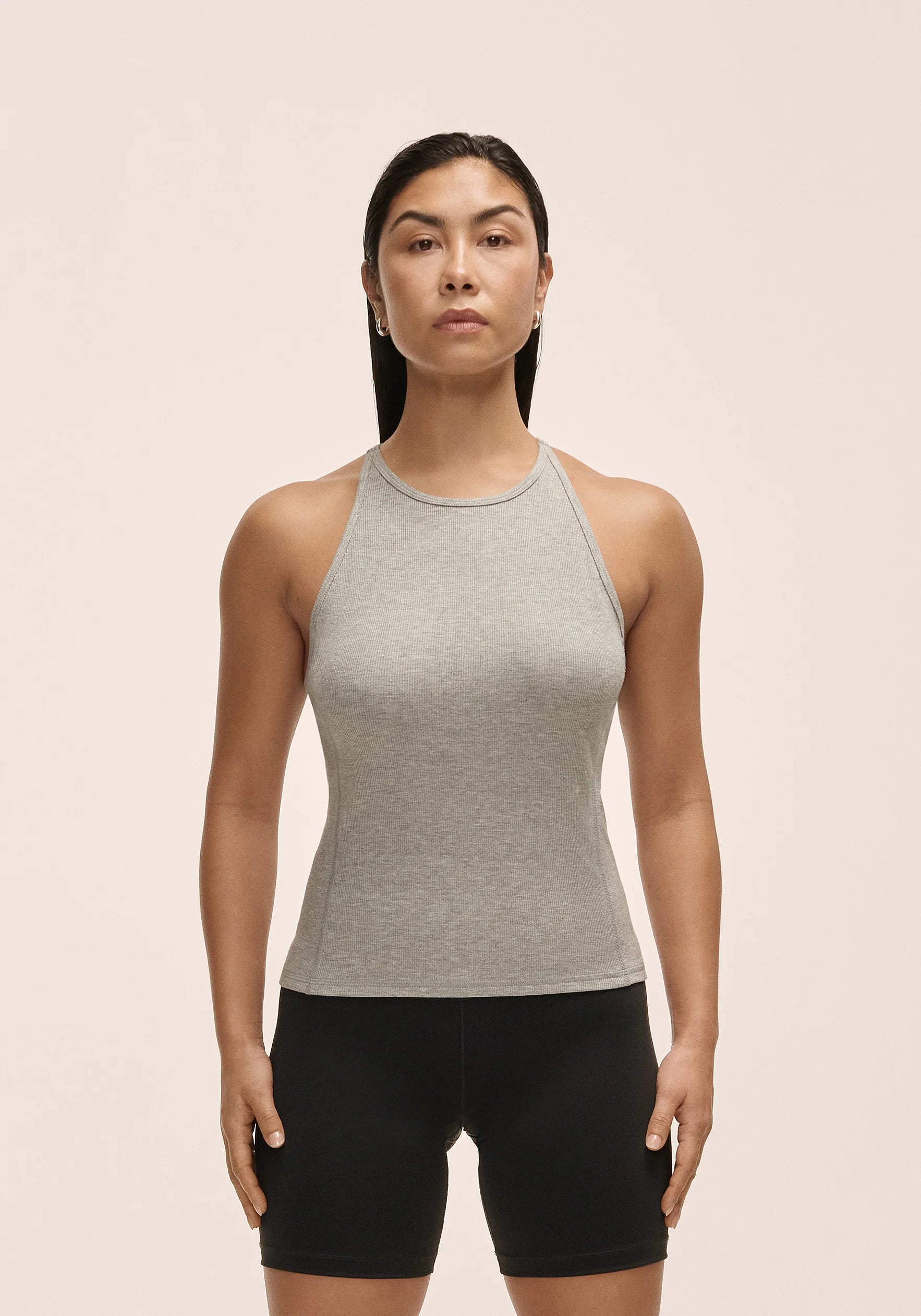 Slim Rib Strap Tank Grey Melange