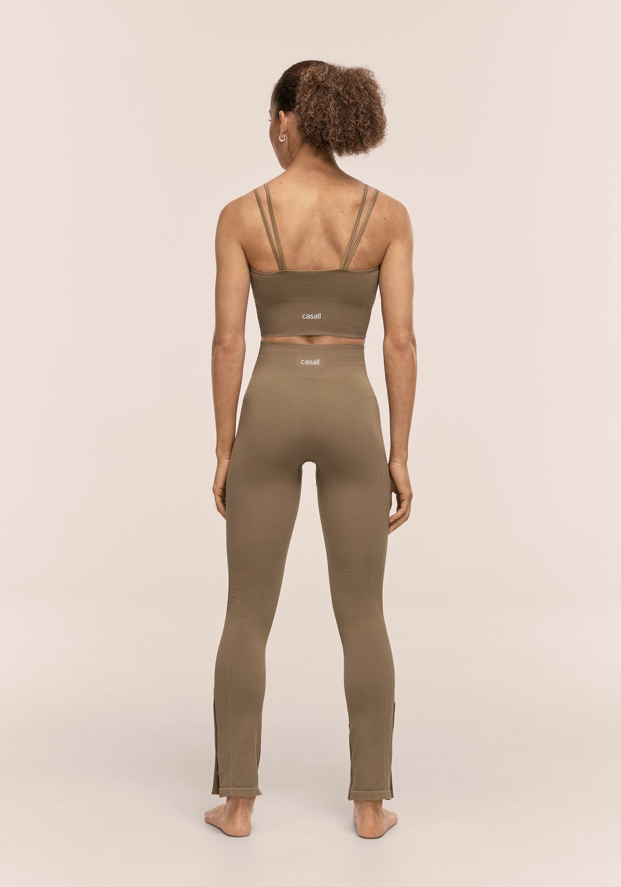 Seamless Rib Slit Pants - Light Khaki