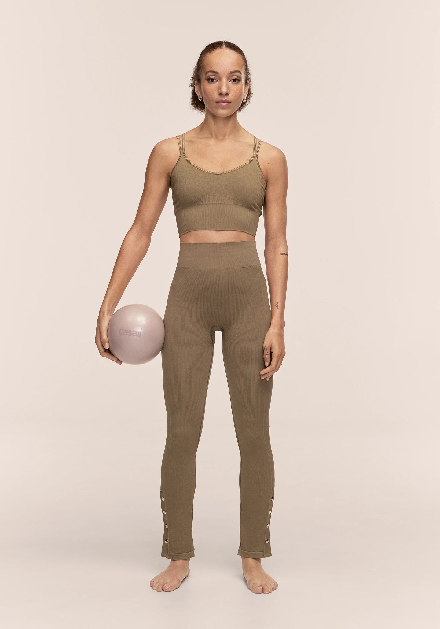 Seamless Rib Slit Pants - Light Khaki
