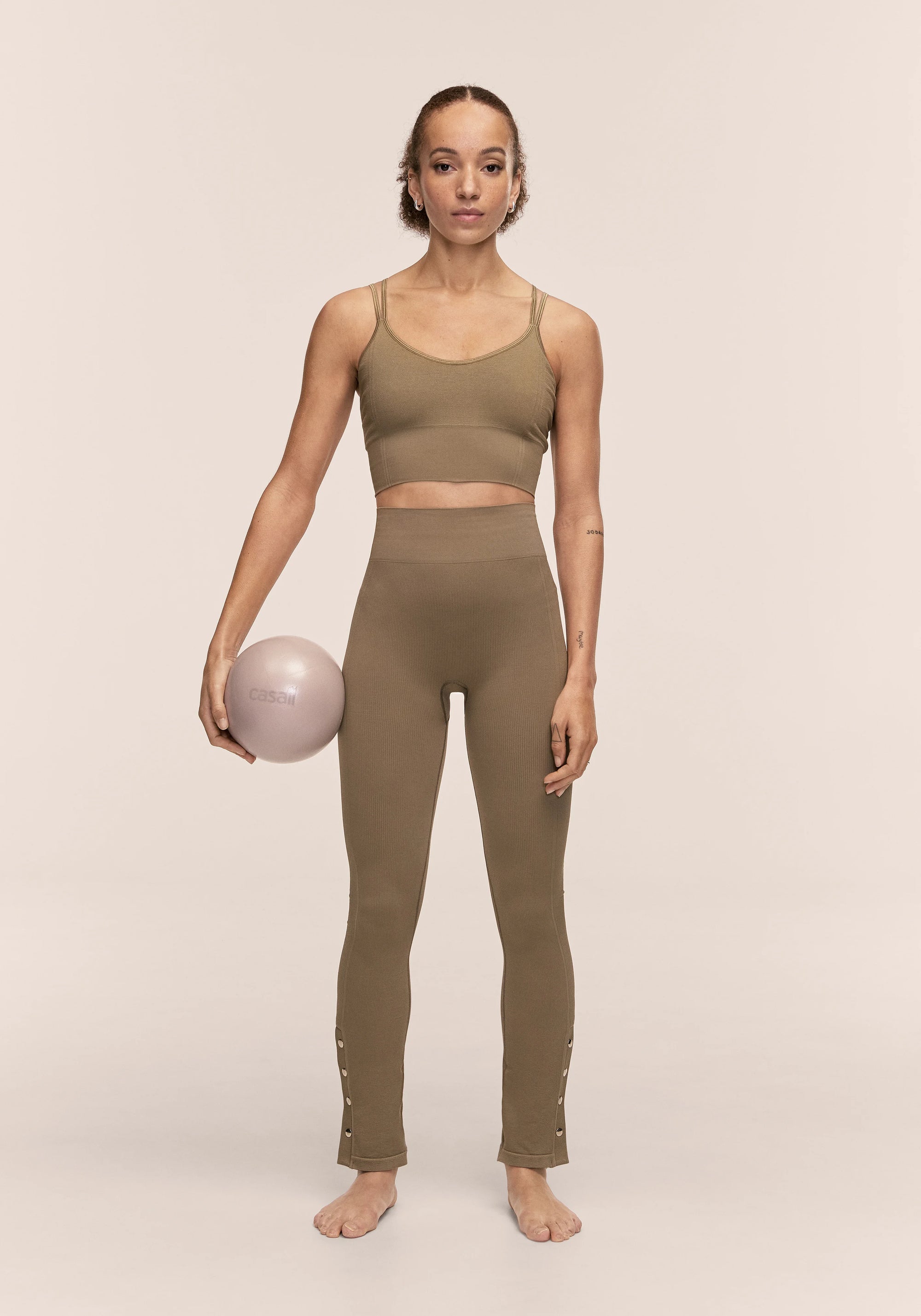 Seamless Rib Slit Pants - Light Khaki