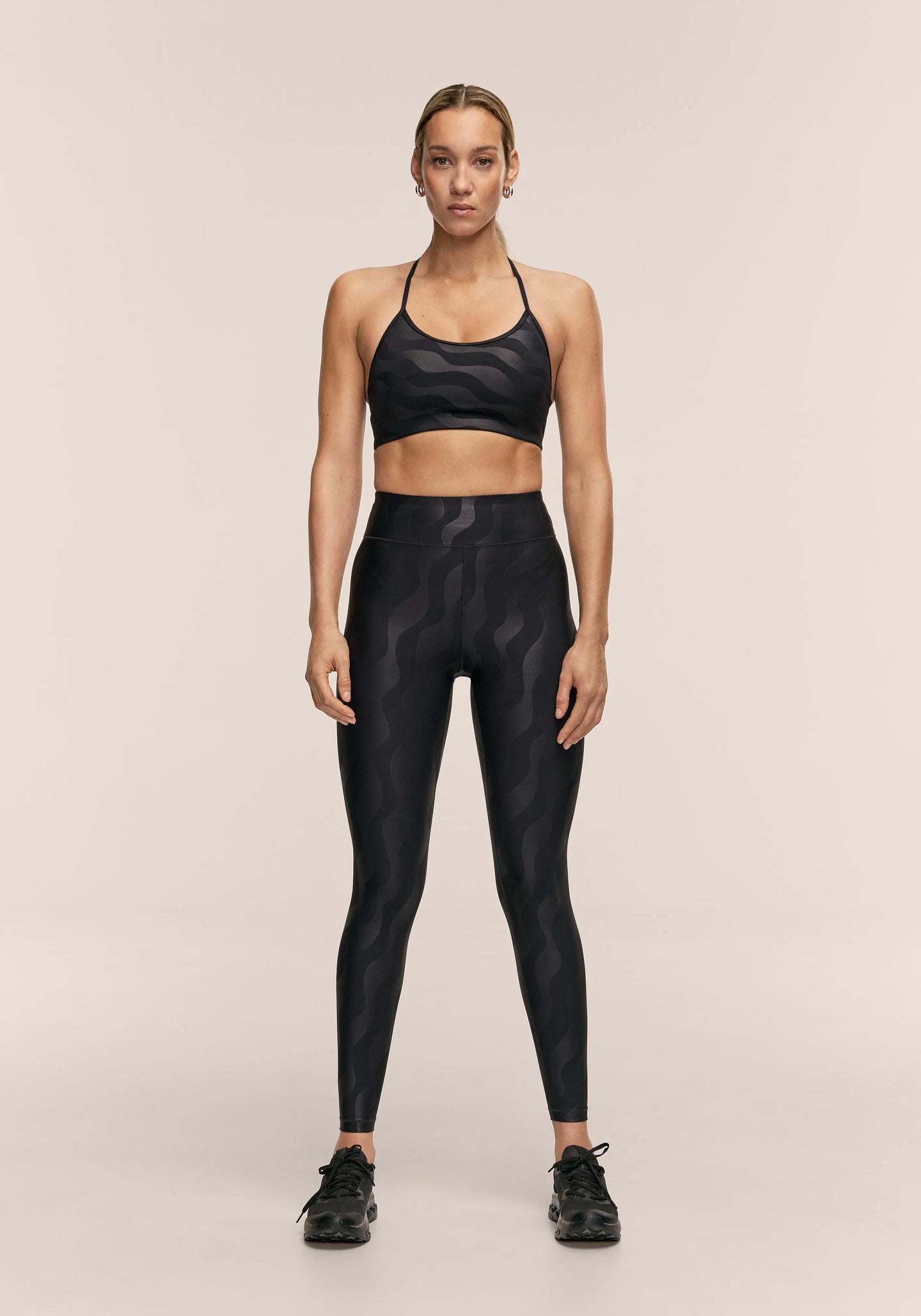 Heat Printed High Waist Tights - Black Geo