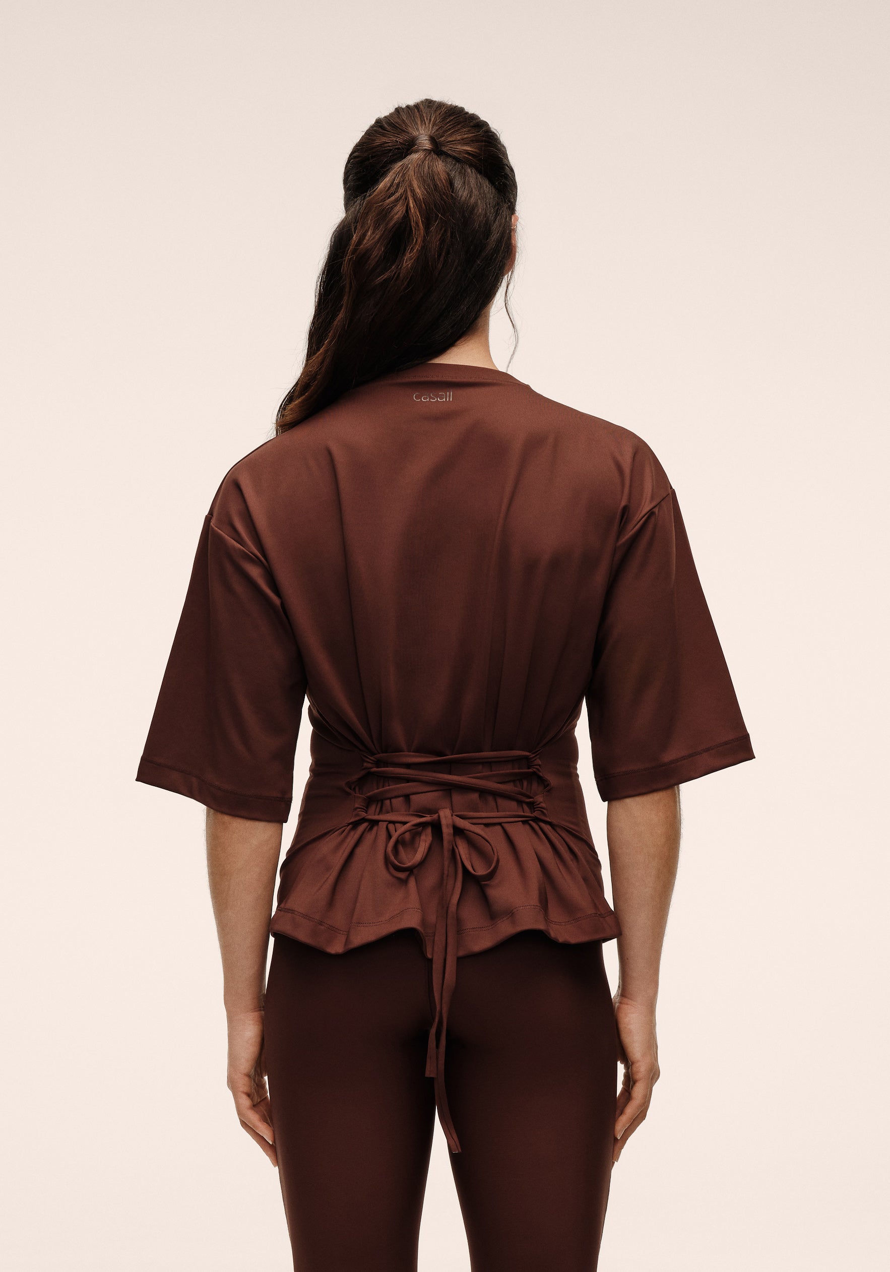 Lace-Up Back Tee - Dark Brown