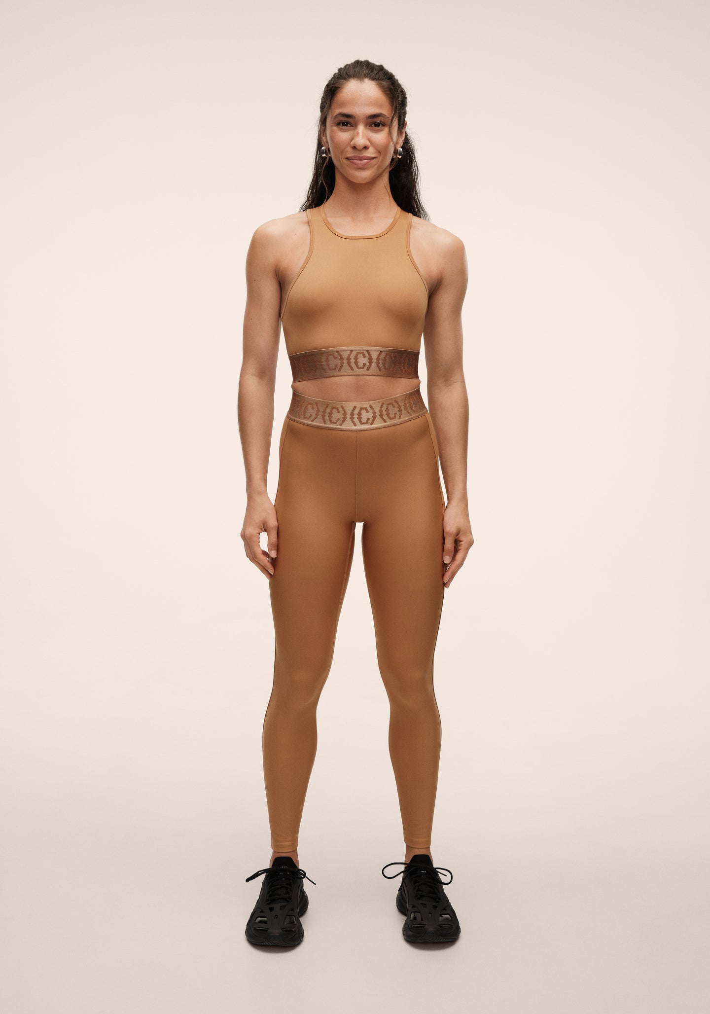 Logo Elastic High Waist Tights - Golden Brown