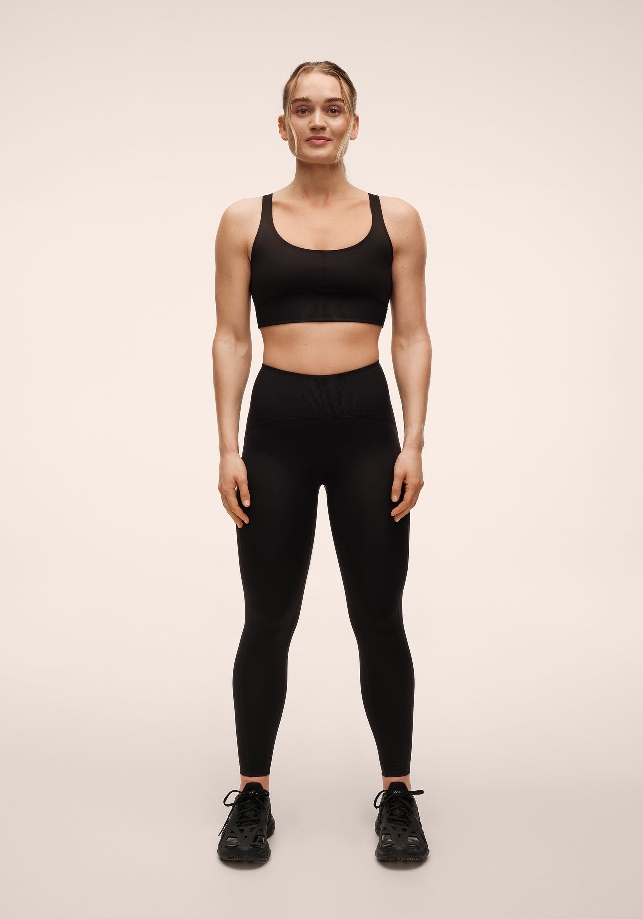 Brace Rib High Waist Tights - Black