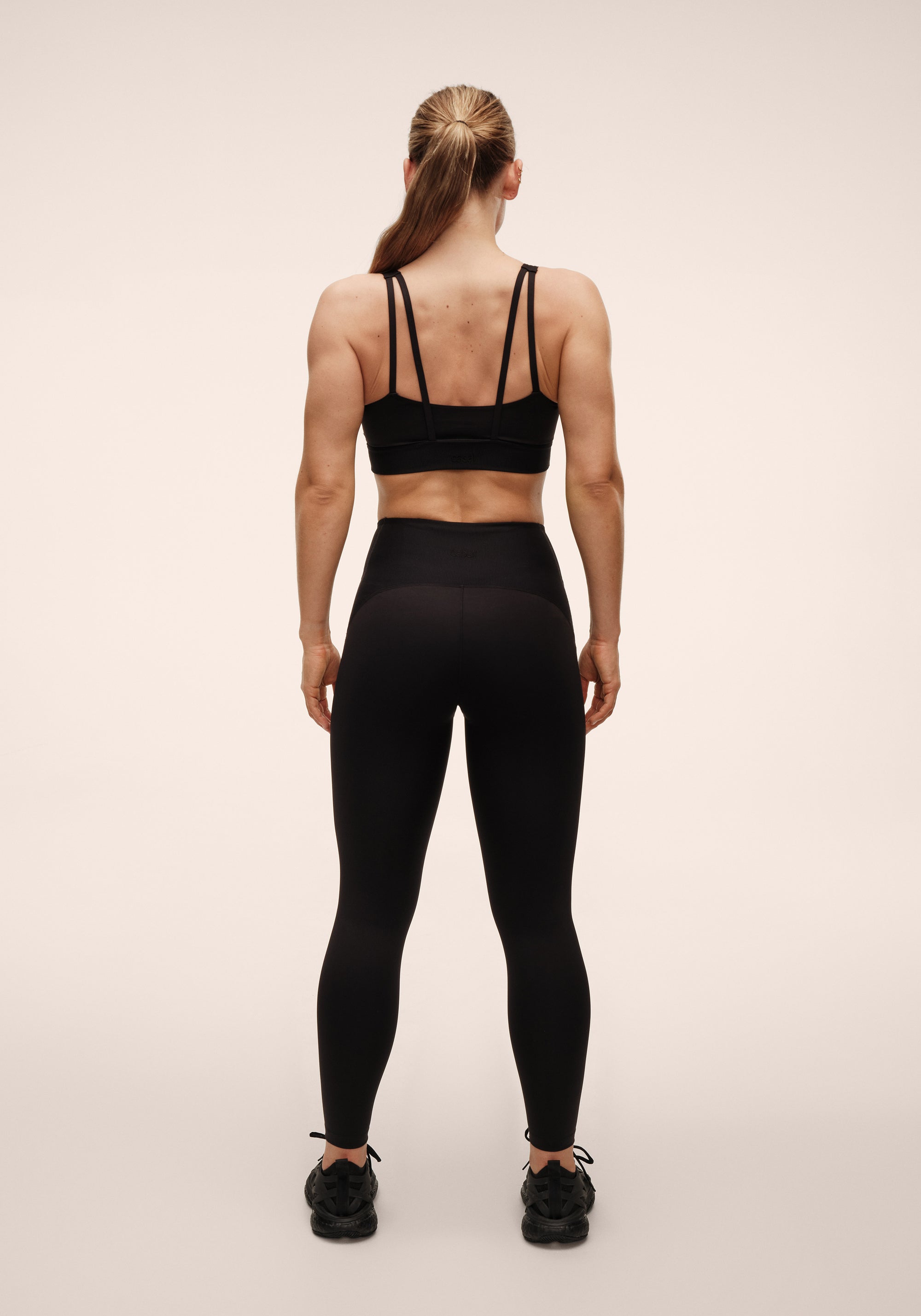 Brace Rib High Waist Tights - Black