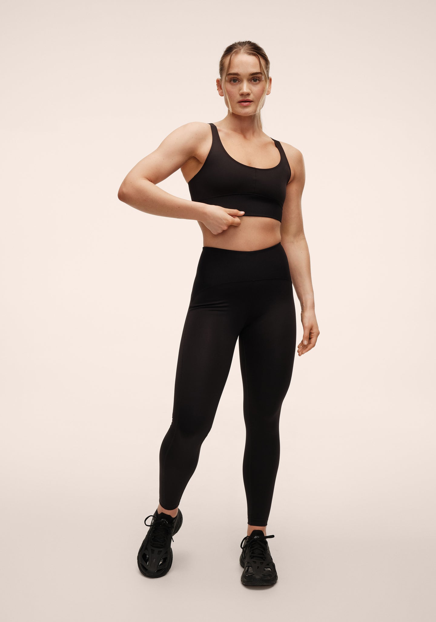 Brace Rib High Waist Tights - Black