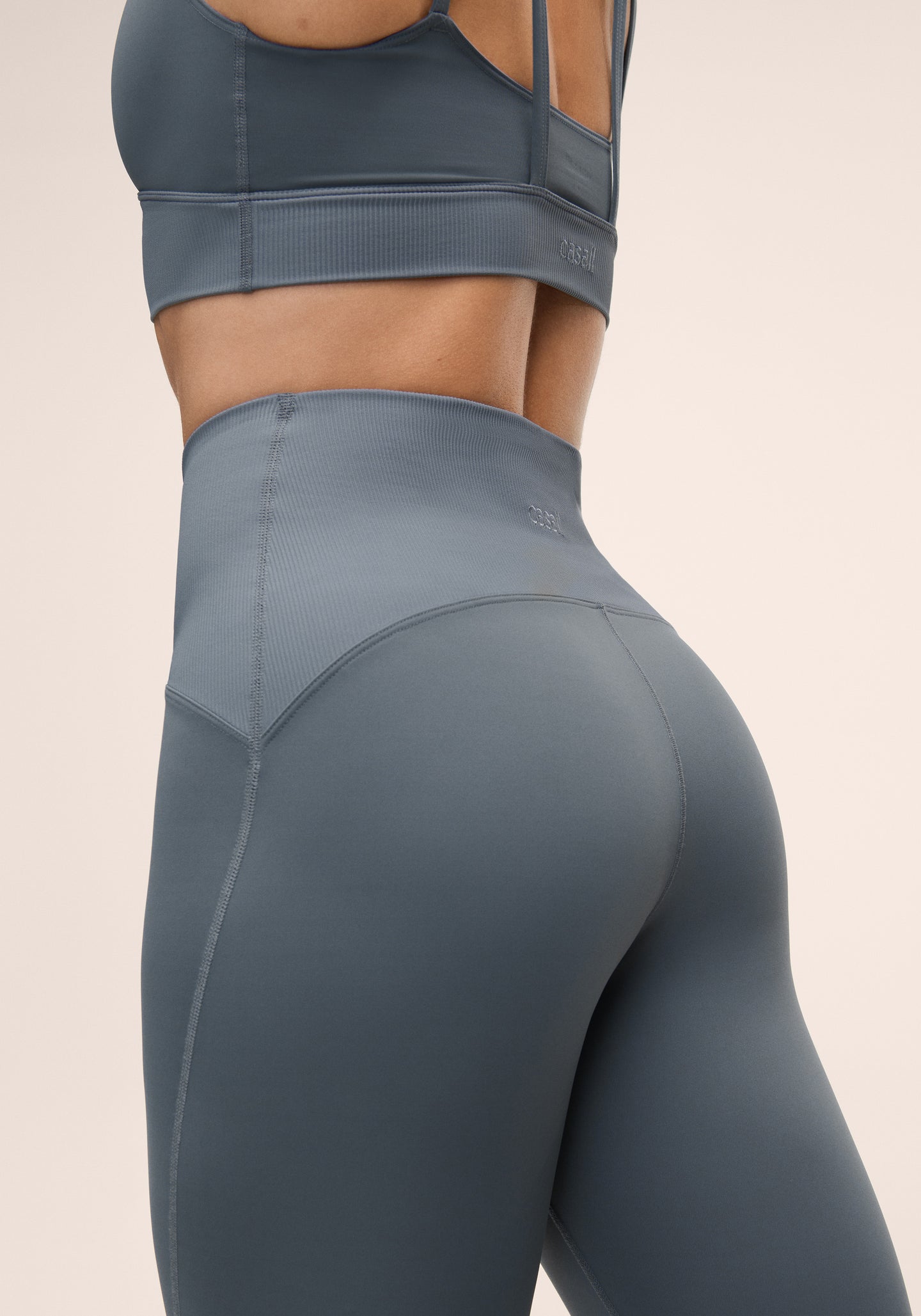 Brace Rib High Waist Tights - Mirage Blue