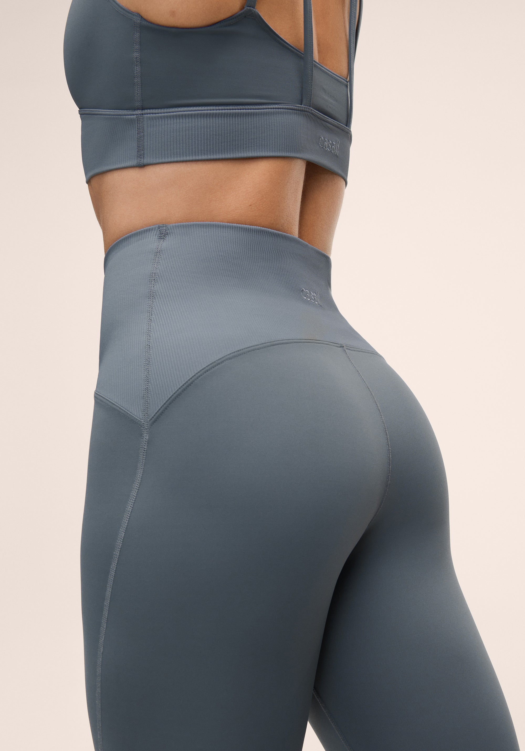 Brace Rib High Waist Tights - Mirage Blue