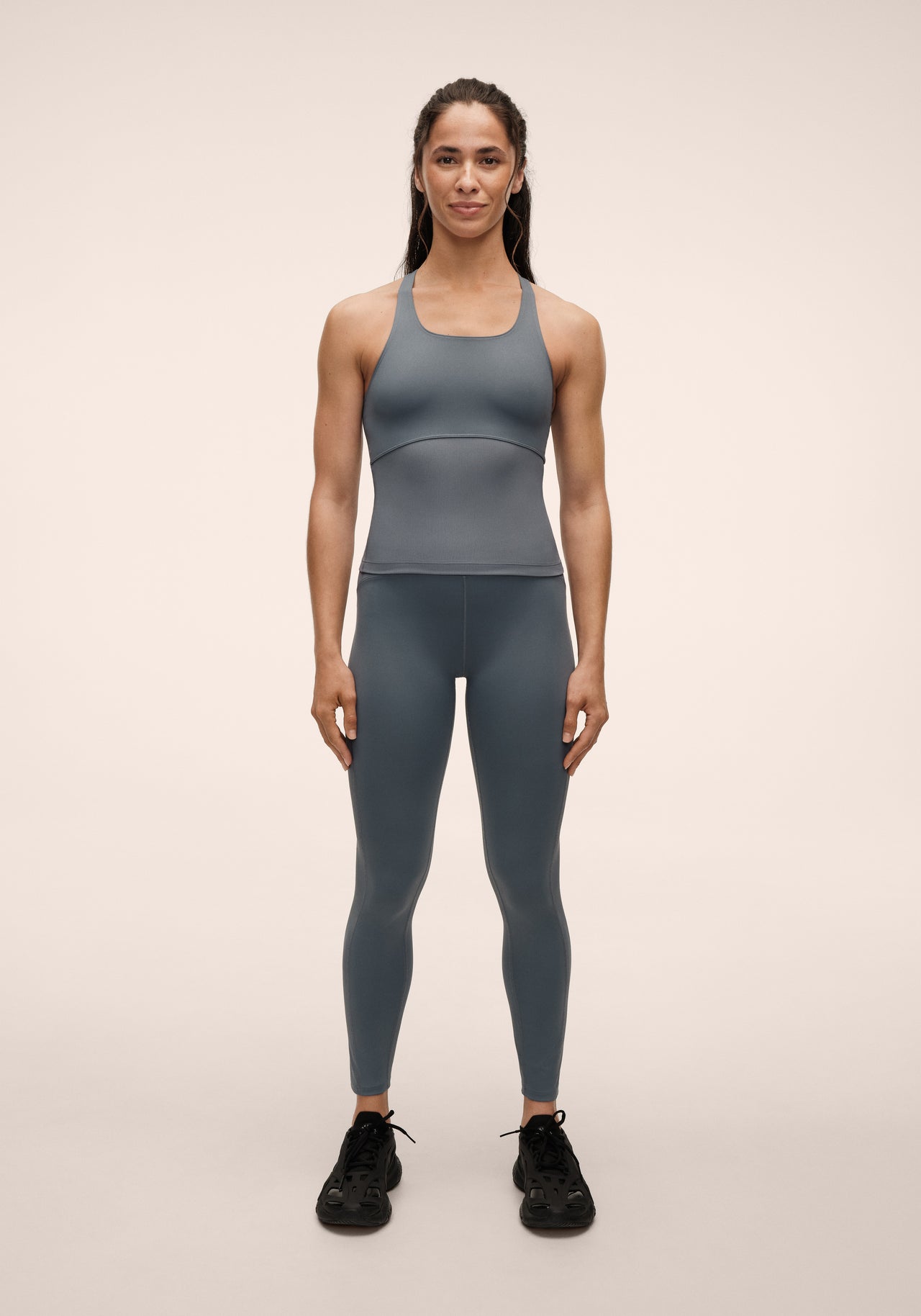 Brace Rib High Waist Tights - Mirage Blue