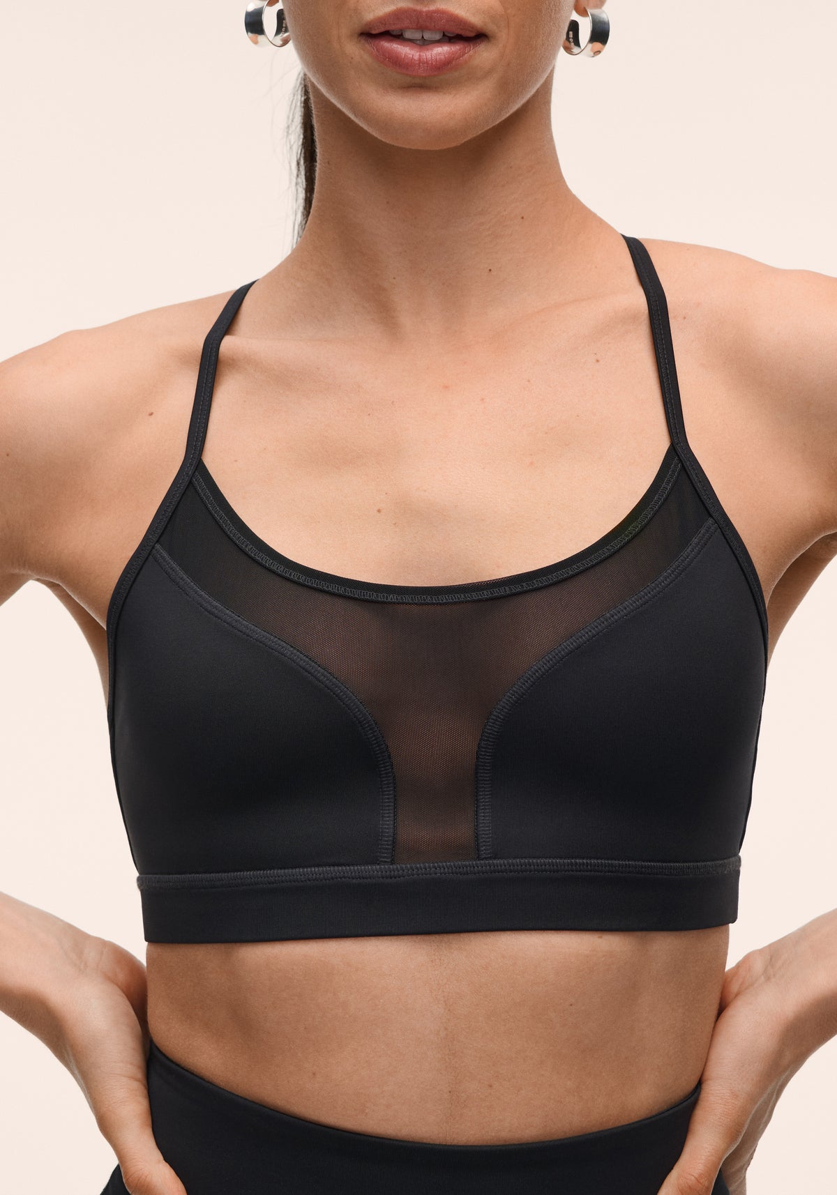 Mesh Insert Strap Top - Black