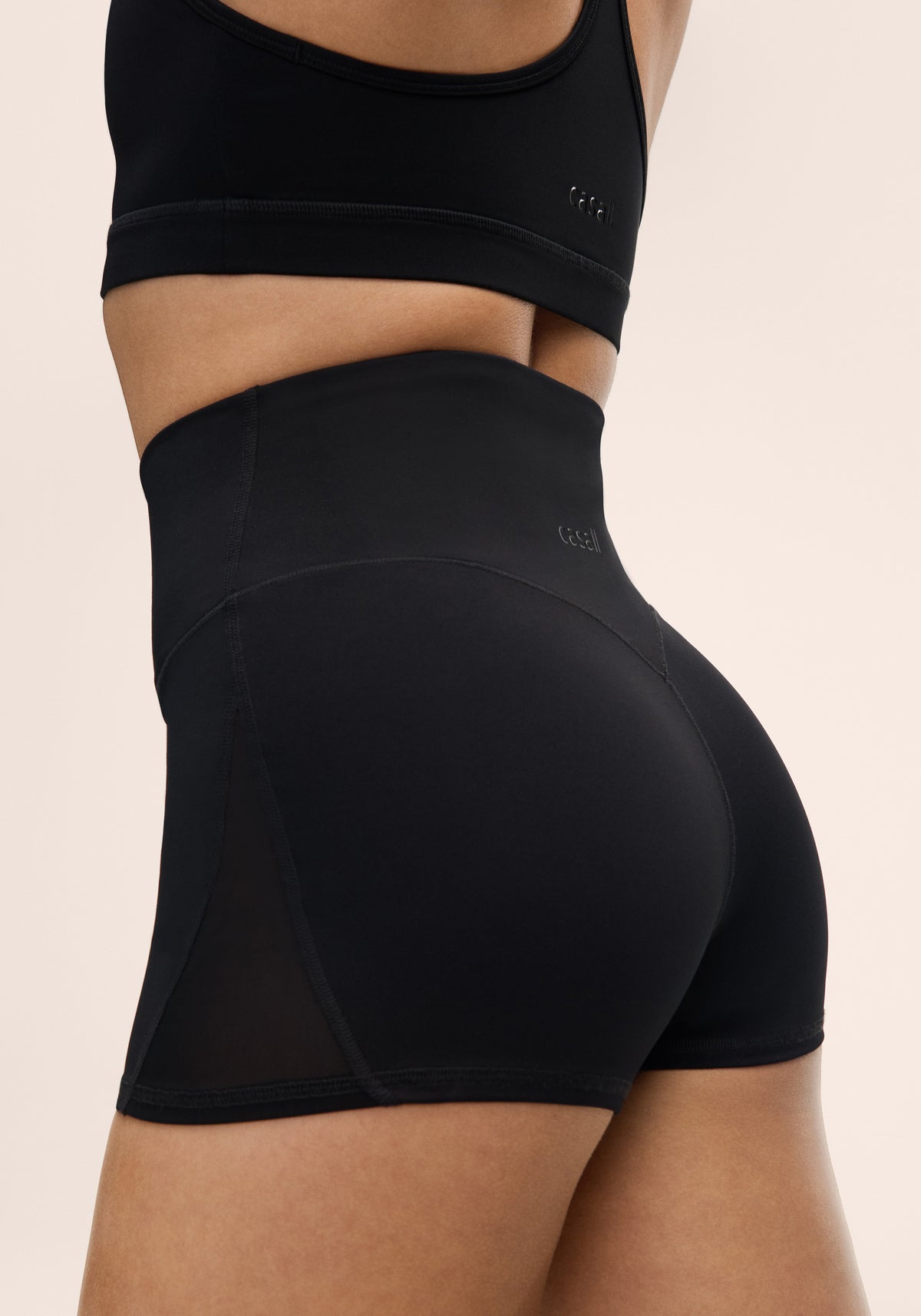 Extra High Waist Mesh Insert Hotpants - Black