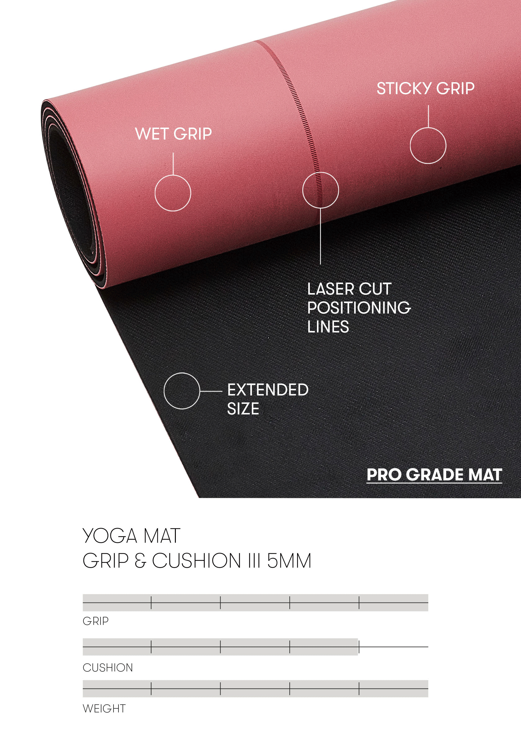 Yoga mat Grip&Cushion III 5mm Comfort Pink / Black CASALL