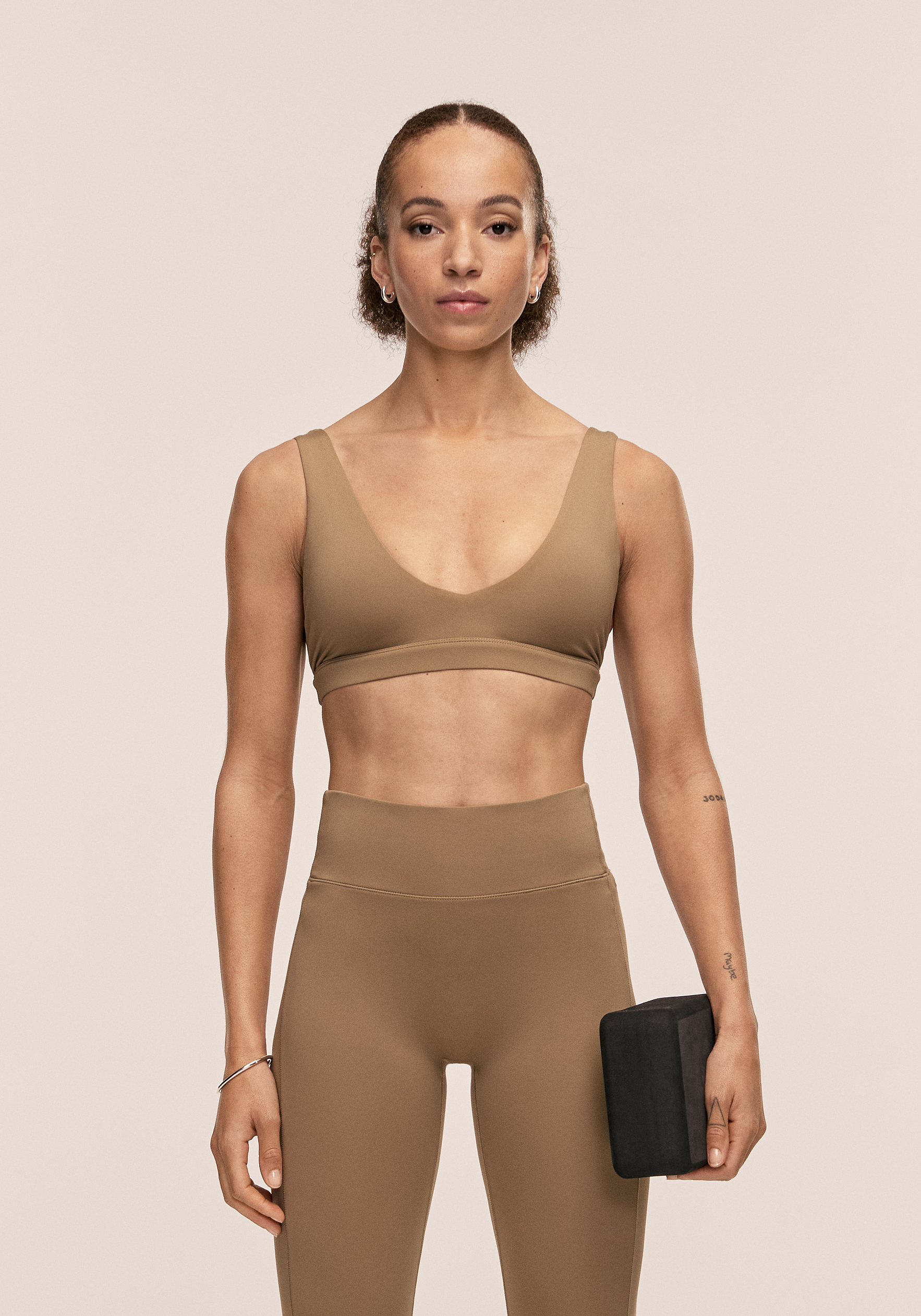 Soft Touch Padded Sports Bra - Light Khaki