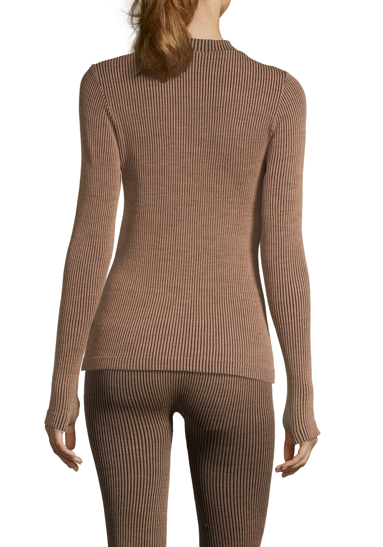 Wool Rib Long Sleeve Black Beige Rib