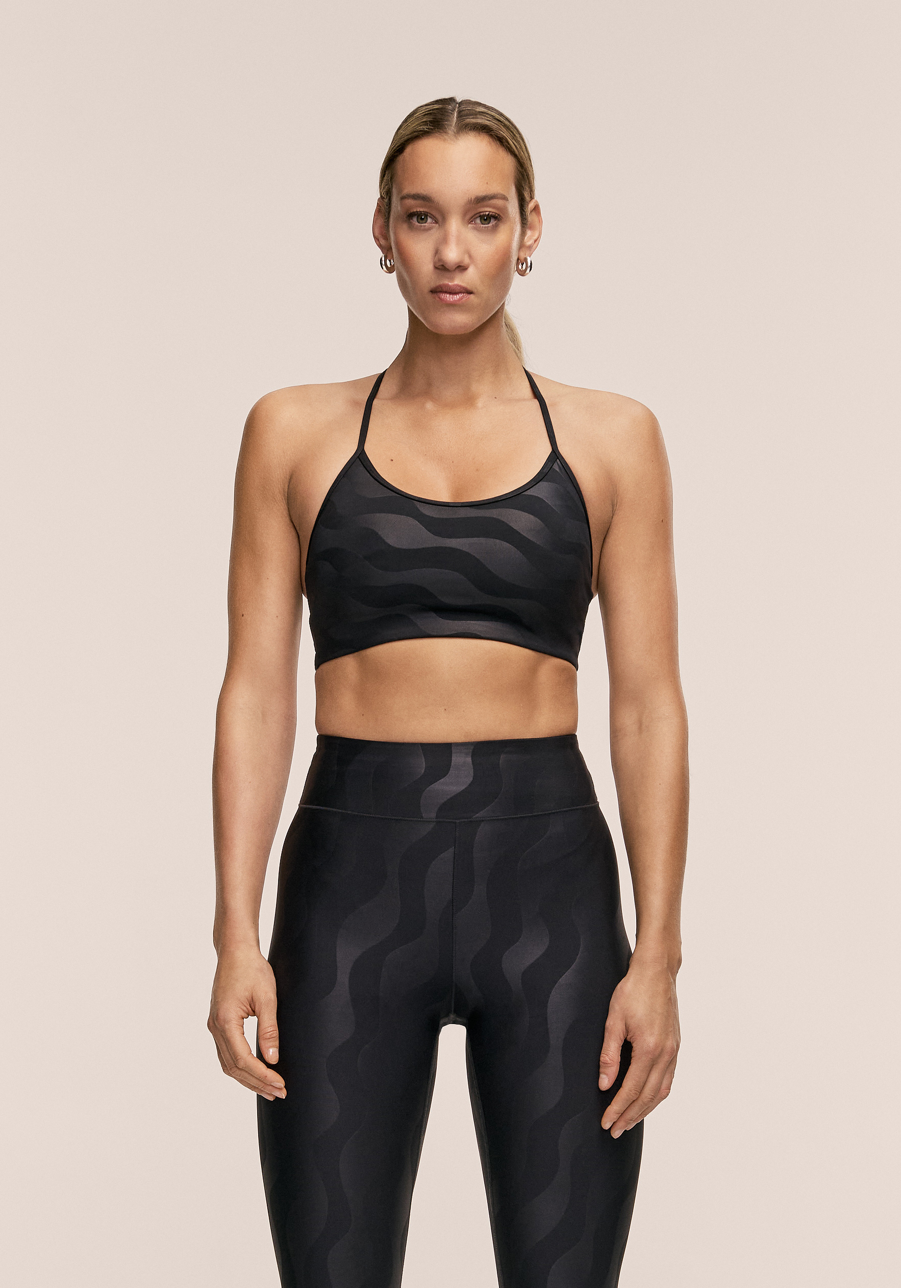 Sleek Strappy Sports Bra Printed - Black Geo